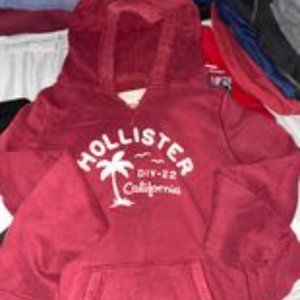 Vintage Hollister Burgundy Logo Hoodie Sweatshirt Size M